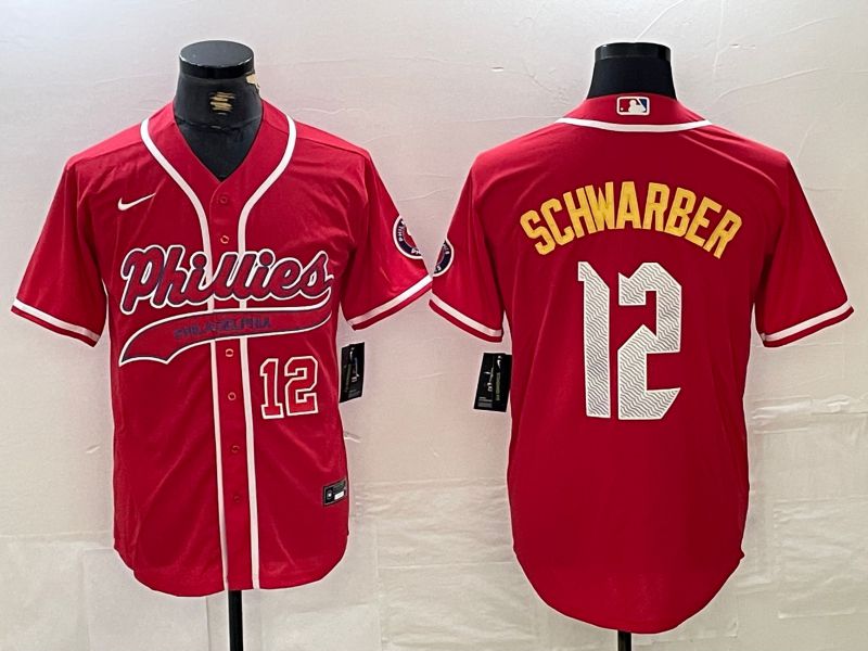 Men Philadelphia Phillies #12 Schwarber Red Jointly 2024 Nike MLB Jersey style 3->philadelphia phillies->MLB Jersey